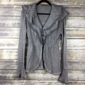 Tiziana Cervasio Wool Blend Lace Ruffle Cardigan